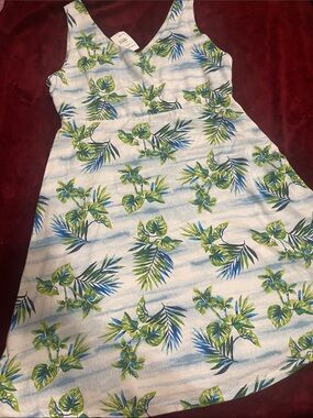 fresh produce White Dress with Green & Blue Leaf Print